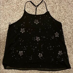 free people black with gold stars cami size large